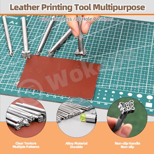 Wokape 23Pcs Leather Stamping Tools, Leather Stamping Kit Contains 20Pcs 4'' Different Special Shape Leather Carving Tools/Leather Punch Tools, 3Pcs 25mm Black/Yellow Rubber Hammer for Leather Working - color: N1