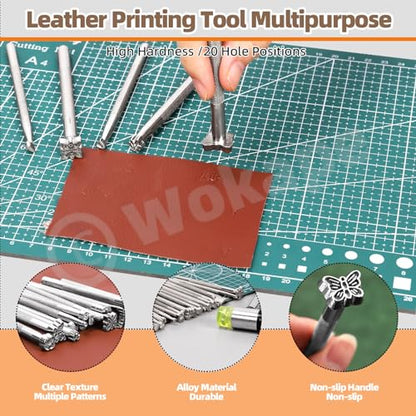 Wokape 23Pcs Leather Stamping Tools, Leather Stamping Kit Contains 20Pcs 4'' Different Special Shape Leather Carving Tools/Leather Punch Tools, 3Pcs 25mm Black/Yellow Rubber Hammer for Leather Working - color: N1