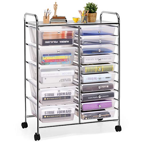 GOFLAME 15-Drawer Rolling Storage Cart, Craft Storage Cart with Removable Drawers & Lockable Wheels, Art Cart Supply Storage Organizer for Home Office Classroom, Clear - color: Clear, size: 15 drawer-25"x14.5"x34.5"