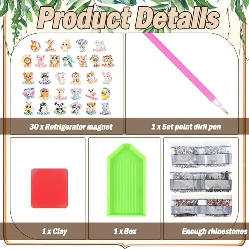 Xuhal 30 Pcs Positive Diamond Painting Magnets Diamond Art Kits for Adults | Inspirational Animal Refrigerator Magnets, 5D Rhinestone Fridge Magnetic Sticker, Diamond Club Gifts, Small DIY Crafts - color: Inspirational