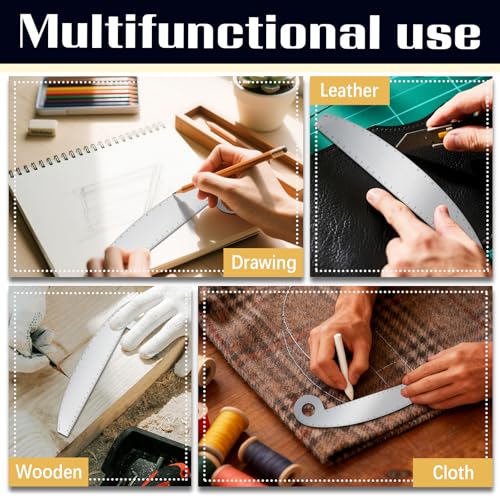 ORIGACH Stainless Steel Vary Form French Curve Ruler, 11.4x3.4 Inch | viation Aluminum Hip Curve Ruler Metal Measuring Stencils for Leather Sewing DIY Craft Supplies