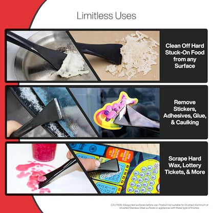 Plastic Scraper Tool, 2 Pack, Non-Scratch, 1.7 Inch Wide Blade | Long Ergonomic Handle, Heat Resistant (460F), Dishwasher Safe - Clean Ovens, Countertops, Hard Floors, Walls, and Windows