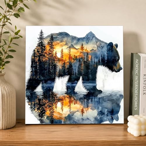 AUKELHJ Framed Paint by Numbers Kit for Adults, Bear, 10x10 inch - color: 01-Bear