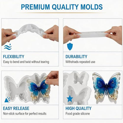 Butterfly Resin Molds, 3D Figurine Silicone Molds for Epoxy Resin | Flexibility Butterfly Molds for Resin Casting, Candle Making, Flower Bouquet Preservation, Insect Specimen, Soap, Gypsum