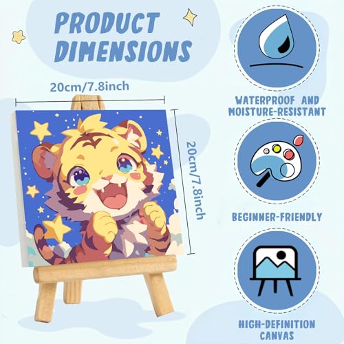 XTCIXAL Paint by Numbers Kit for Kids with Frame, Tiger, 8X8 inch - color: 12-Tiger