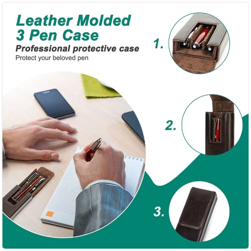 Top Grain Genuine Leather 3 Fountain Pen/Pencil Tray Case Holder, Solid Fashion Design, Handmade, Magnetic Closing with Drawer Design, Gift Choice for Man/Woman/Office, Glossy Blue, 3 Slots - color: Glossy Blue, size: 3 Slots -【Magnetic Closure】