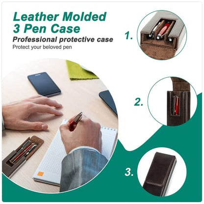 Top Grain Genuine Leather 3 Fountain Pen/Pencil Tray Case Holder, Solid Fashion Design, Handmade, Magnetic Closing with Drawer Design, Gift Choice for Man/Woman/Office, Glossy Blue, 3 Slots - color: Glossy Blue, size: 3 Slots -【Magnetic Closure】