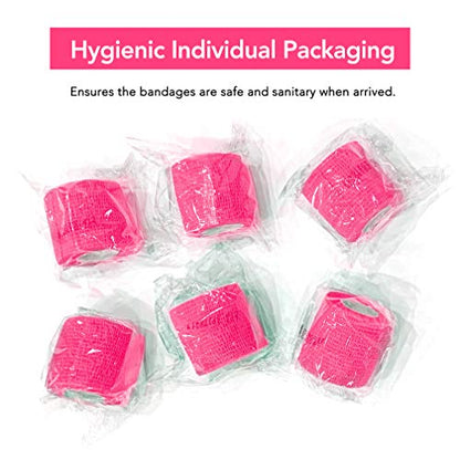 RISEN Cohesive Bandage 2” x 5 Yards, 6 Rolls, Self Adherent Wrap Medical Tape, Adhesive Flexible Breathable First Aid Gauze Ideal for Stretch Athletic (Pack of 2) - color: Neon Pink, size: 6 Count (Pack of 2)