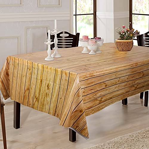 PHOGARY 3PCS Wood Grain Tablecover Wood Print Tablecloth, Rectangular Table Covers for Rustic Wedding Baby Shower Dcoration, Disposable Plastic Rectangular Table Cloth