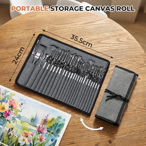 24Pcs Paintbrushes Kit Acrylic Oil Painting Flat Angle Tip