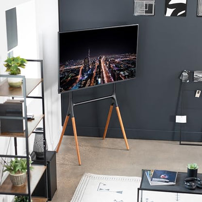 VIVO Dark Wood Easel TV Stand for 49 to 70 inch Screens, STAND-TV70A | Articulating Artistic Studio Display Stand, Adjustable TV Mount with Swivel, 4 Leg Base, Max VESA 600x400, Holds 88 lbs - color: Black - Treated Wood, size: 49 to 70 in TVs