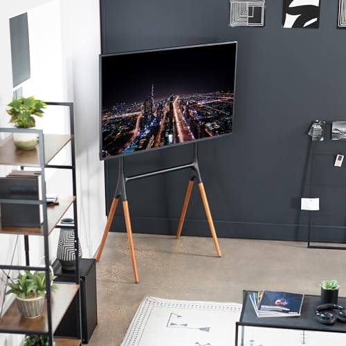 VIVO Dark Wood Easel TV Stand for 49 to 70 inch Screens, STAND-TV70A | Articulating Artistic Studio Display Stand, Adjustable TV Mount with Swivel, 4 Leg Base, Max VESA 600x400, Holds 88 lbs - color: Black - Treated Wood, size: 49 to 70 in TVs