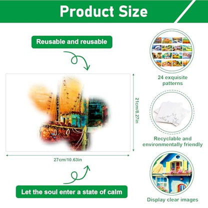 24Pcs Reusable Water Doodle Coloring Set for Dementia Product for Elderly - color: Country Life