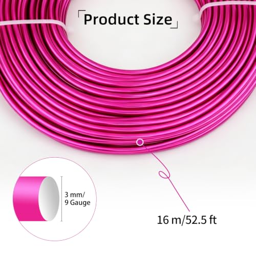 9 Gauge Aluminum Craft Wire, 52.5FT Bendable Armature Wire for Sculpting, Jewelry Making, DIY Crafting, Doll Making, Modelling, Bonsai Training(Hot Pink) - color: Hot Pink