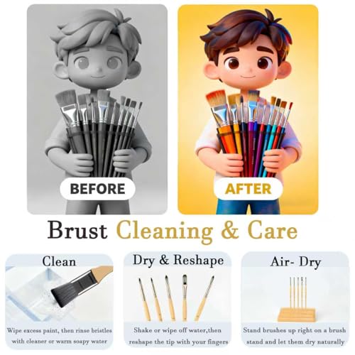 Acrylic Paint Brush Set, 25pcs Professional Artist Series (Wood Color) with Wide Flat, Filbert, Fan, Dagger, Cat Tongue, Round, Angle, Rigger for Oil/Acrylic Painting, Premium Packaging - color: Wood Color