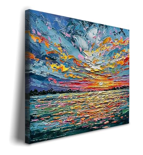 Art Hand-Drawn Landscape Painting of the Sunrise at sea Modern Abstract Style Art. Decorative Oil Painting for the Walls of the Living Room Bedroom and Corridor. 30x30 inches - color: Yi145