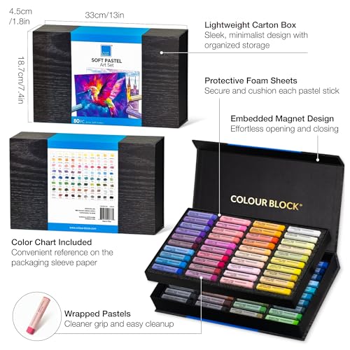 COLOUR BLOCK Soft Pastels for Artists - 80 Colors Square Chalk Soft Pastels Art Set in CARBON Box - Vibrant Pigments Art Kit for Painting, Drawing, Sketching, Hobbyist. - style: 80 Colors Soft Pastel Set – Paper Case