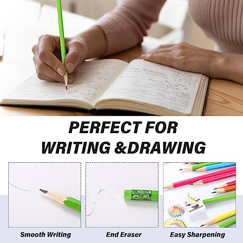 TecUnite 60 Pcs HB Pencils #2 Unsharpened Wood Cased Pencils with Eraser Hexagonal Pencil Cute Graphite No 2 Pen for Adults Gifts Exam School Office Sketching Learning(Rainbow Color, Green) - color: Rainbow Color, Green