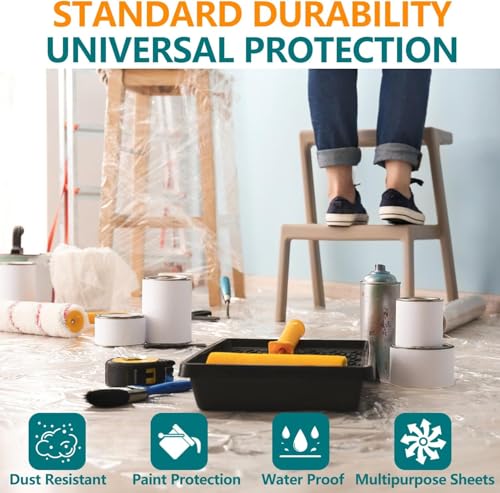 12x9 ft Plastic Drop Cloths, 3-Pack Disposable Painter's Sheeting for Floor, Furniture, Painting,Car & Renovation Protection (3 Pack) - color: 3 PACK