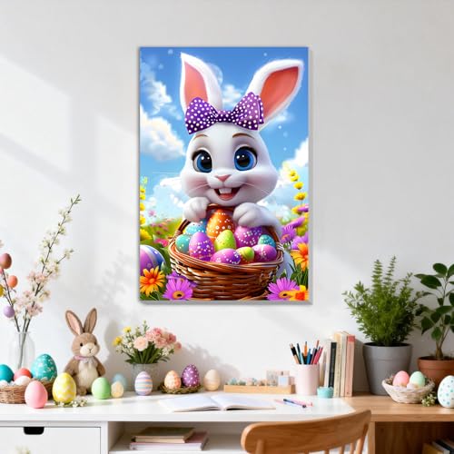 DOMROM Framed Paint by Numbers Kit for Adults, Bunny DIY Paint by Number Kits on Canvas, Easy Animal Painting by Numbers for Home Wall Decor Gift 8x12 Inch - color: PK033
