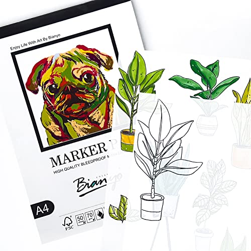 Bianyo XL Bleedproof Marker Paper Pad, A3(11.69"X16.54"), 50 Sheets, 18 LB / 70 GSM, Glue-Bound, 100% Cotton, White, Ideal for Use with Markers and Ink Mediums - size: A3(11.69*16.54"), 50 sheets