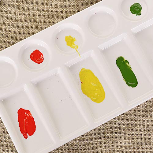 VanEnjoy 10 Wells White Rectangle Ceramic Artist Paint Palette,Porcelain Watercolor Palette,Ceramic Mixing Tray for Watercolor Gouache Painting, 7.6 inch