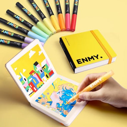 ENMY Acrylic Marker Sketch Pad, 3×3 inch Bleed-Proof Marker Paper,140lb/300gsm Heavyweight Sketchbook, 30 Sheets Drawing Pad Glue-Bound with Hard Backing for Artists, Students (8×8 cm) - size: S（3×3 inch）