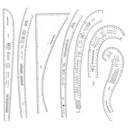 7Pcs Sewing Ruler Tailor Set French Curve Ruler Sewing Ruler Set Pattern Making Ruler for Beginners for Making Pattern Drafting - color: White