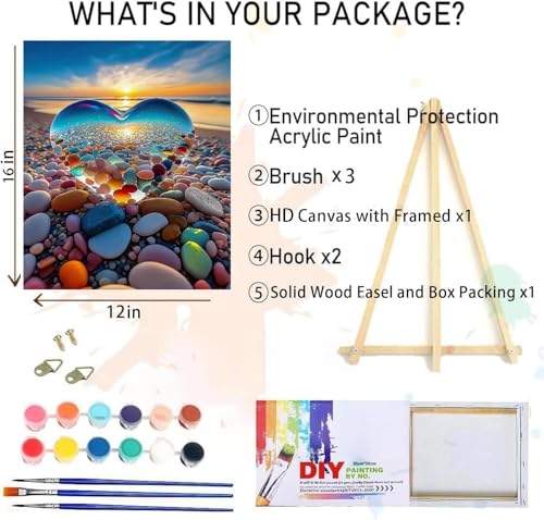 MIRCVSH Love Stone Paint by Numbers for Adults with Framed Canvas-with Wooden Easel,Paint by Number on Canvas,DIY Acrylic Oil Painting Kits with Brushes Nice Gift Box for Home Wall Decor(12x16 Inch) - color: MT11778-Framed