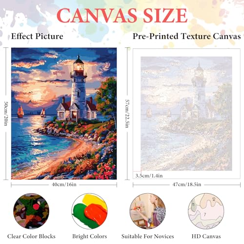 Paint by Numbers Kit for Adults Beginner, Coastal Lighthouse, 16x20 Inch - color: LBUSOPNF1P04