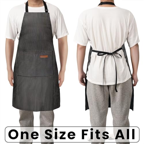 BeLuyi Adjustable Bib Apron with 2 Pockets Chef Cooking Kitchen Restaurant Aprons for Women Men - color: Black Pinstripes