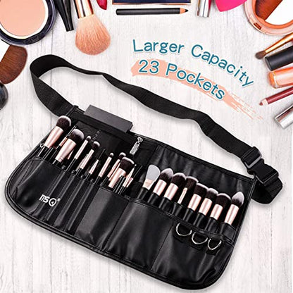 MSQ Makeup Brush Bag with Belt Cosmetic Brush Pouch Holder Organizer Multi Pocket Apron Pack with Adjustable Artist Belt Strap Large Capacity Great for Artist/Fashion Stylist (Brush Not Included)