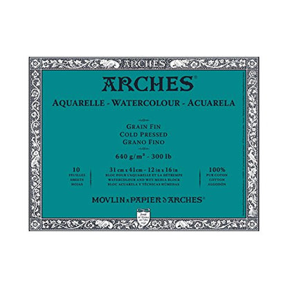 Arches Watercolor Paper Block, Cold Press, 12" x 16", 300 pound (1795067) - size: 12"x16"