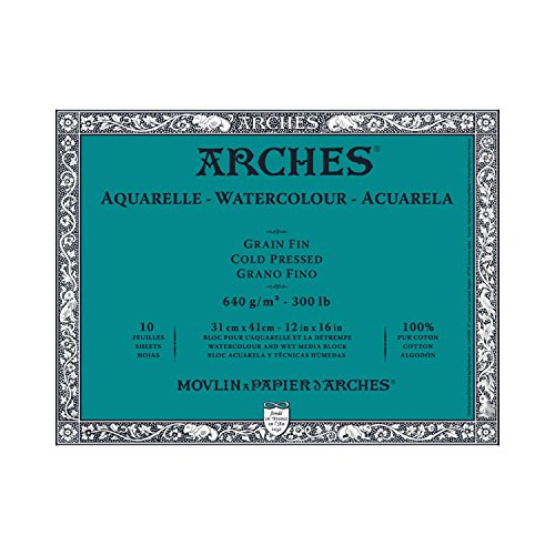 Arches Watercolor Paper Block, Cold Press, 12" x 16", 300 pound (1795067) - size: 12"x16"