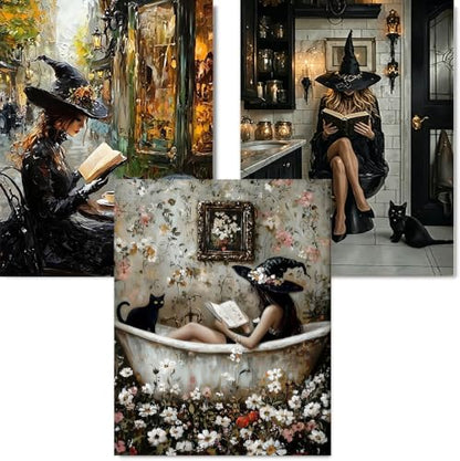 3 Park Witch Diamond Art Kits for Adult diamond painting kits for adults | Goth Witch and Black Cat DIY Diamond Painting Kits 5D Diamond Dots Gem Art Crafts with Tools,Round Full Drill 12x16inch - color: DP04737