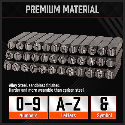 HORUSDY 36-Piece Number and Letter Stamp Set 5/16 (8mm) (A-Z) Punch Perfect for Imprinting Metal Stamping kit, Plastic, Wood, Leather - color: (5/16”) 8mm