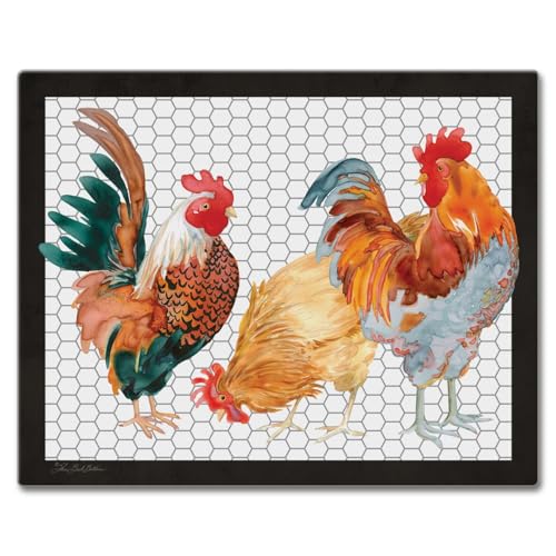 CounterArt Whimsical Roosters 3mm Tempered Glass Cutting Board 12" x 15" | Serving Board, Charcuterie Board - color: Whimsical Roosters