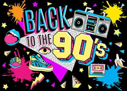 8x6Ft 90s Backdrop 90s Party Decorations 80s 90s Theme Birthday Party Supplies Hip Hop Back to The 90's Banner Background Retro Radio Graffiti Wall Decor Photo Booth Props