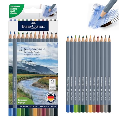 Faber-Castell Goldfaber Aqua Watercolor Pencils: Landscape Colored Pencils for Portraits, Dual Use Wet or Dry, Break-Resistant Cores, Art Supplies for Teens & Adults (12 Count)