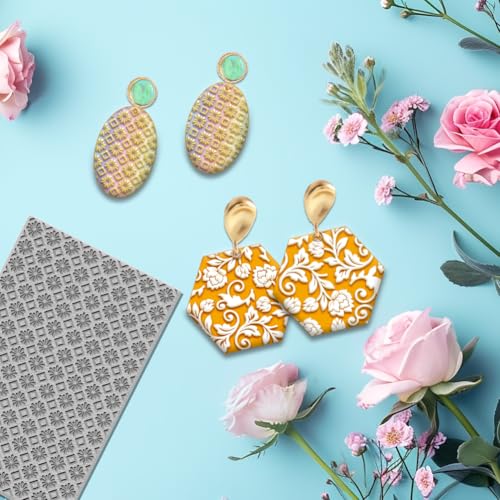 4PCS Polymer Clay Texture Sheets Set for Using with Clay Cutters, Vintage Clay Texture Mats, Pottery Jewelry Making Kit DIY Creative Crafts Tools - style: Retro Pattern 2 Theme-4pcs