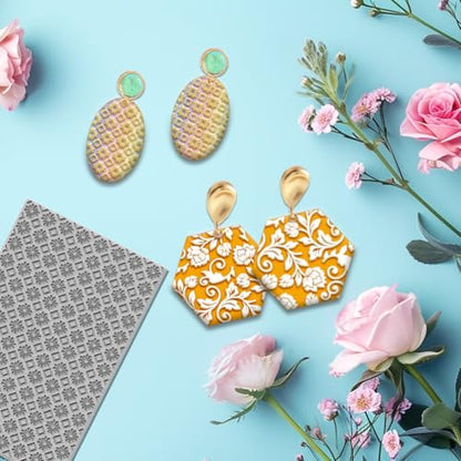4PCS Polymer Clay Texture Sheets Set for Using with Clay Cutters, Vintage Clay Texture Mats, Pottery Jewelry Making Kit DIY Creative Crafts Tools - style: Retro Pattern 2 Theme-4pcs