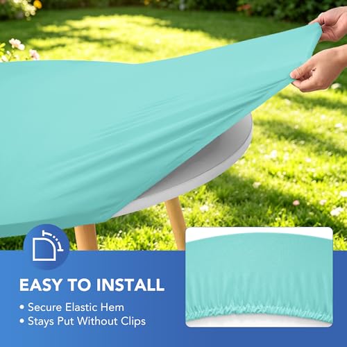 Round Fitted Tablecloth with Elastic-Spandex Table Covers 60 Inch | 2 Pack Aqua Blue Spandex Stretch Windproof Washable Folding Banquet Tablecloths 5ft-Party Event Outdoor Trade Show Dining - color: Aqua Blue, size: 60'' Round | 2 Pack