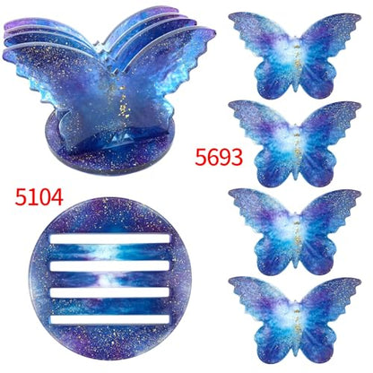 Butterfly Coaster Resin Mold Set, 5-Piece Silicone Casting Molds with Base for Table Decor, Dining Table Coffee red Wine Coaster Making Tools