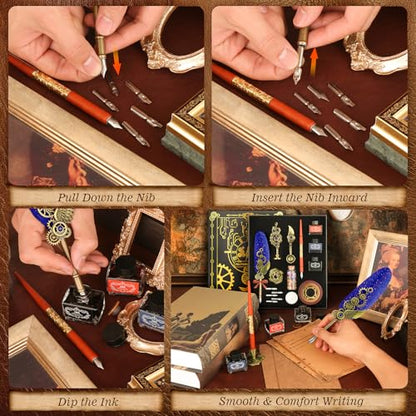 GrnVibe Quill Pen and Ink Set,Calligraphy Pen Set with Wax Seal Stamp