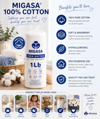 Cotton Roll 1 lb, 100% Natural Cotton, Soft & Absorbent Loose Roll for Personal Care, Skincare, Makeup Removal, Beauty & Surface Cleaning