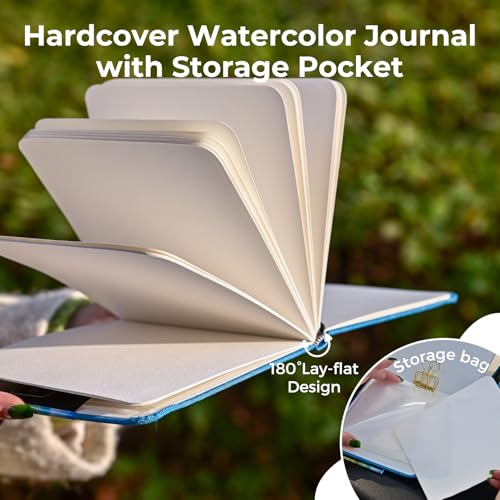 Funto Watercolor Journal, Square, 5.5x5.5, Portable 2-Pack, 48 Pages Each, Blue Cover, 110lb/230gsm, Art Supplies for Mixed Media - color: Blue