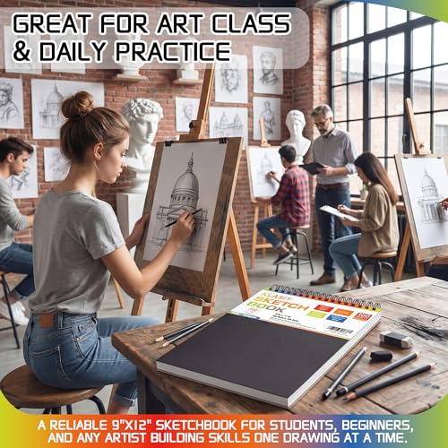 KLASIT 9"x12" Sketch Book,Top Spiral Sketchbook,100 Sheets(68lb/100gsm) | Acid-Free Drawing Paper Pad,For Painting,Sketching,Professional Art Supplies,Adults,Artists And Beginners