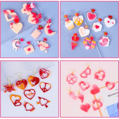 4 Pack Heart Resin Earring Molds Love Heart Flower Shape Earring Silicone Molds for Mother's Day Epoxy Casting UV Resin Molds with 200 Earring Hook kit for DIY Crafts Jewelry Making Keychains Pendant - color: Clear-heart shape