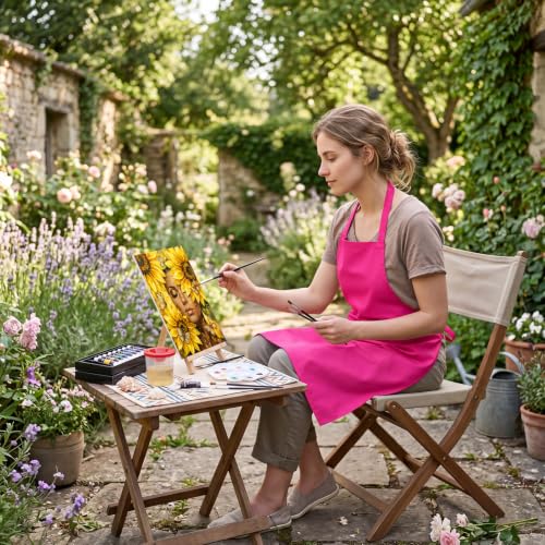 Cholemy 8 Set Paint and Sip Kit for Adults 8'' x 10'' Pre Drawn Canvas with Wooden Easels Acrylic Paint Brushes Wash Cup Palette Apron for Painting DIY Date Night Party Supplies(Sunflower Woman) - style: Sunflower Woman