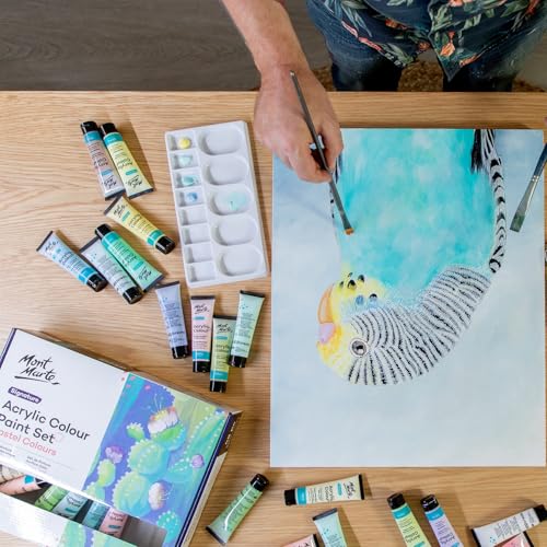 Mont Marte Acrylic Colour Pastel Paint Set Signature 48pc x 36ml (1.2 US fl.oz), Creamy Pastel Acrylic Paint Set, Good Coverage, Semi-Matte Finish, Ideal For Most Art and Craft Surfaces.